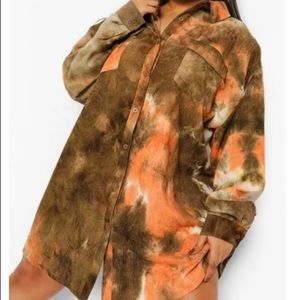 Plus Size Tie Dye Cord Oversized Shirt Dress